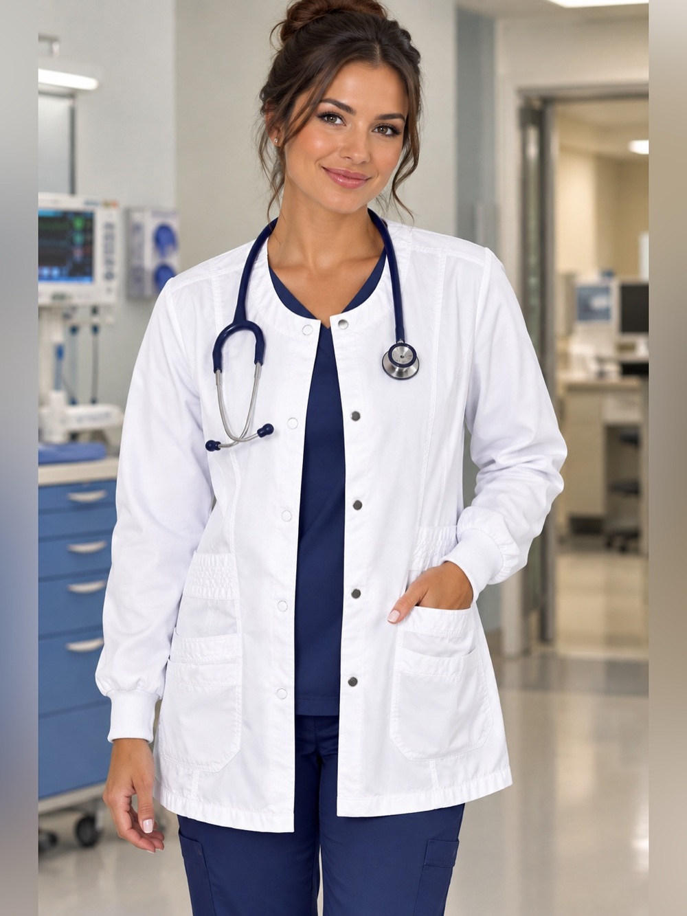 White Medical Lab Jacket for Women - Lightweight Snap Front~~Landau~~Sz S~~